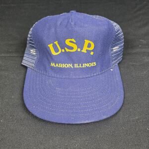 VTG United States Penitentiary Marion Illinois Trucker Hat Men's Blue Rose Gotti
